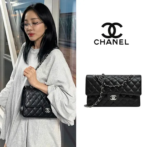 클래식 미듐 블랙 은장 캐비어 산다라박 셀럽 착용 레플리카 허시백